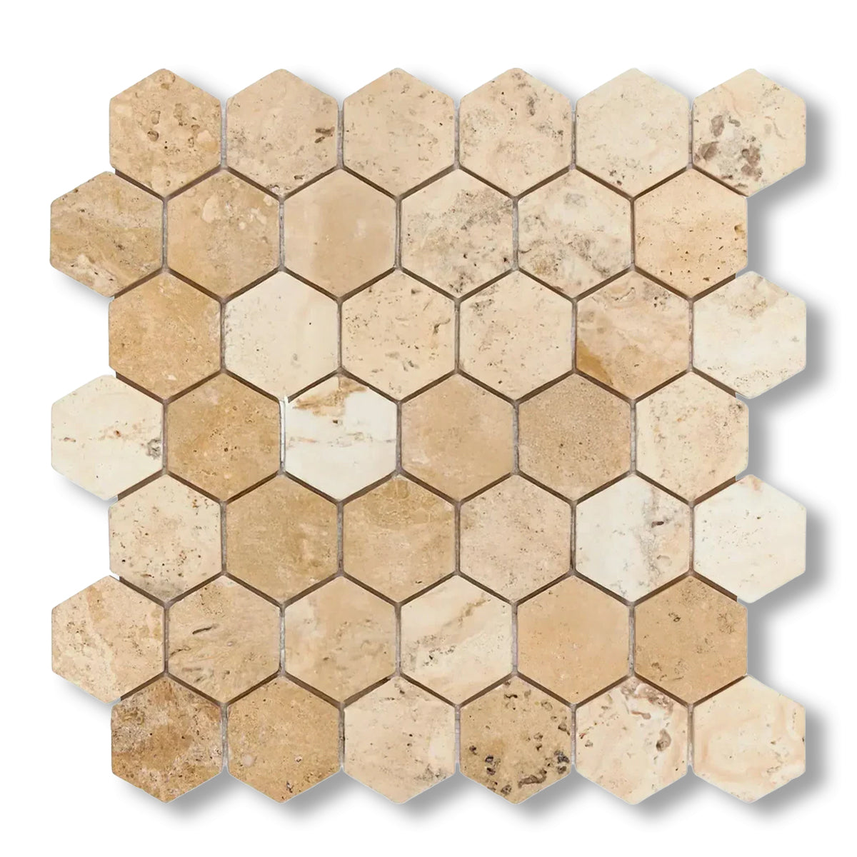 Latravonya Travertine Filled & Honed 2" Hexagon Mosaic Tile - American Tile Depot