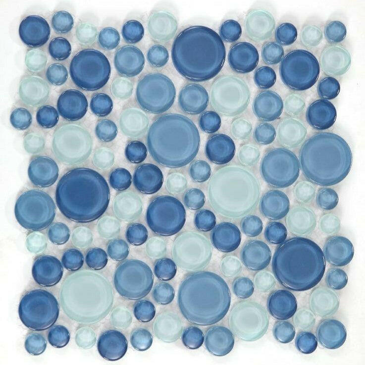 Lucy Blue Polished Circular Glass Mosaic Tile Lucy Blue Polished Circular Glass Mosaic Tile - American Tile Depot
