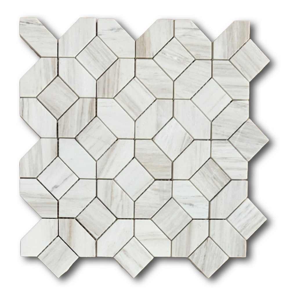 Luna Wooden White Honed Octagon Marble Mosaic Tile