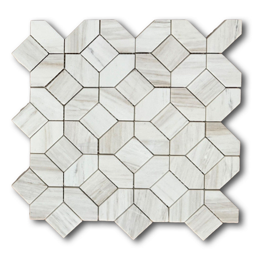 Luna Wooden White Honed Octagon Marble Mosaic Tile