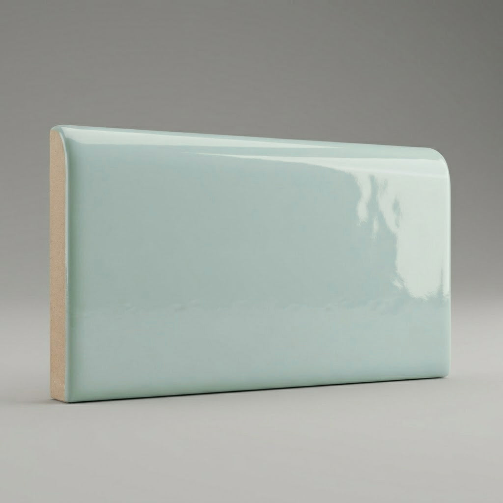 3x6 Faience Aqua Ceramic Bullnose Tile 3x6 Faience Aqua Ceramic Bullnose Tile - American Tile Depot
