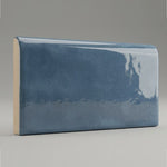 3x6 Faience Blue Steel Ceramic Bullnose Tile 3x6 Faience Blue Steel Ceramic Bullnose Tile - American Tile Depot