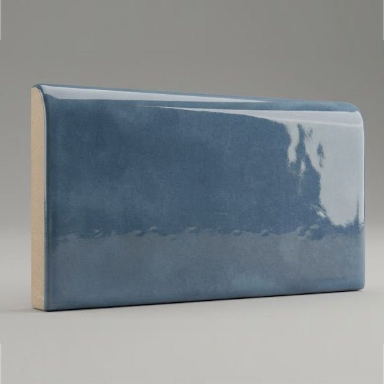 3x6 Faience Blue Steel Ceramic Bullnose Tile 3x6 Faience Blue Steel Ceramic Bullnose Tile - American Tile Depot