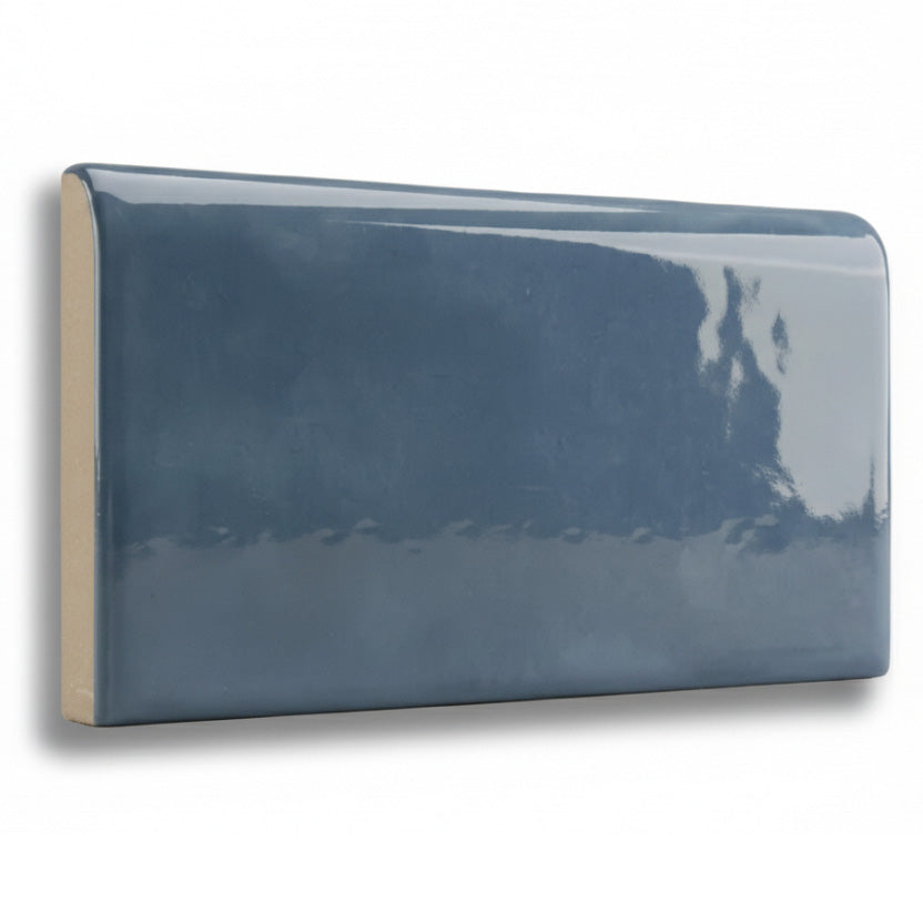 3x6 Faience Blue Steel Ceramic Bullnose Tile 3x6 Faience Blue Steel Ceramic Bullnose Tile - American Tile Depot