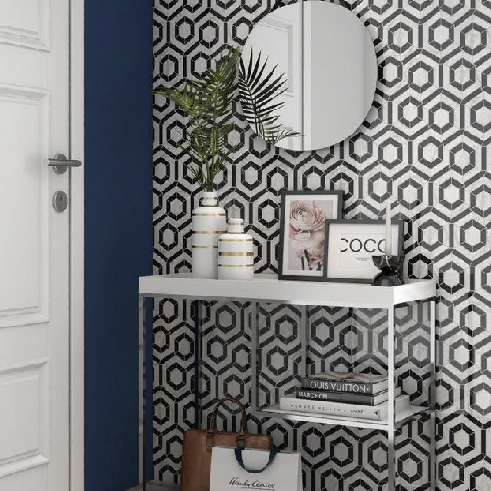 Mineralis Black White Polished Hexagon Stone & Glass Mosaic Tile Mineralis Black White Polished Hexagon Stone & Glass Mosaic Tile - American Tile Depot