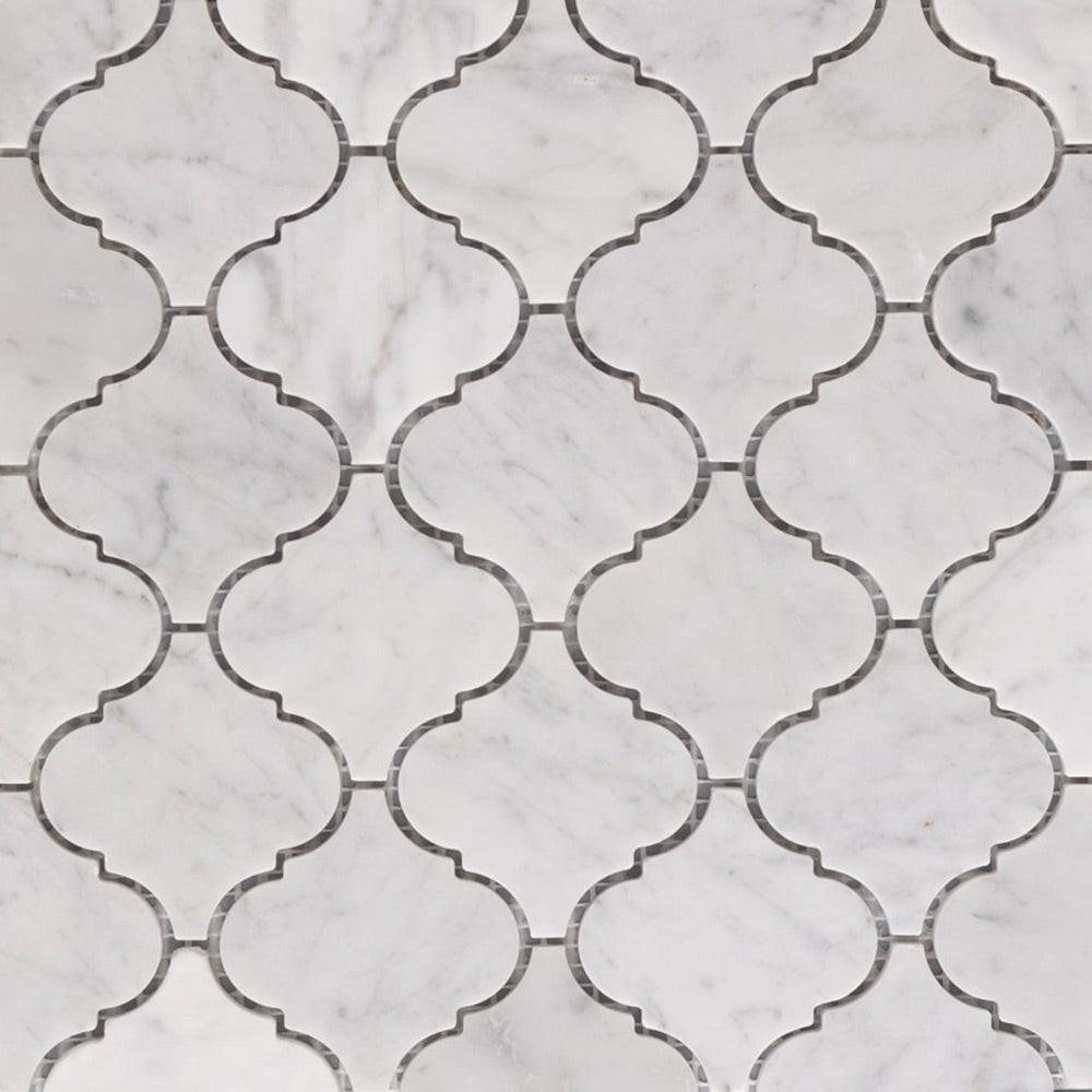 Mineralis Carrara Marble Polished Lantern Stone & Glass Mosaic Tile Mineralis Carrara Marble Polished Lantern Stone & Glass Mosaic Tile - American Tile Depot