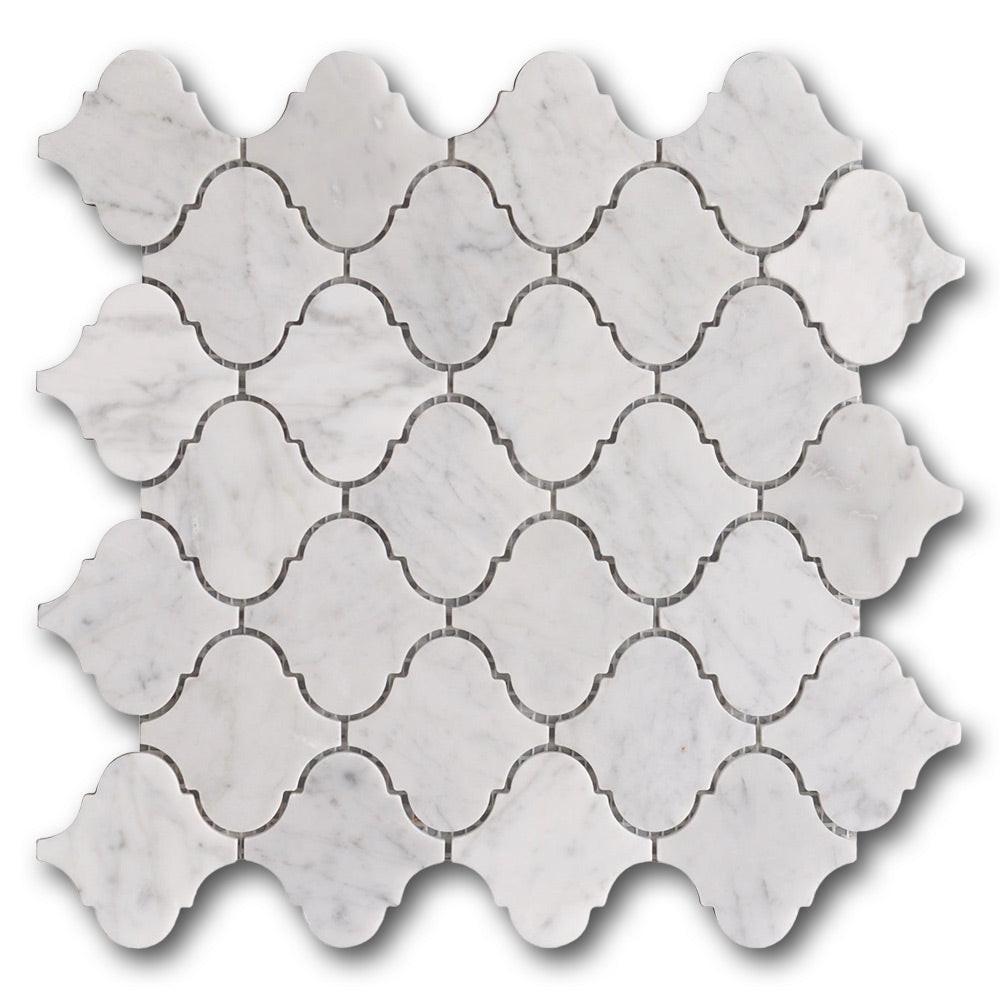 Mineralis Carrara Marble Polished Lantern Stone & Glass Mosaic Tile Mineralis Carrara Marble Polished Lantern Stone & Glass Mosaic Tile - American Tile Depot
