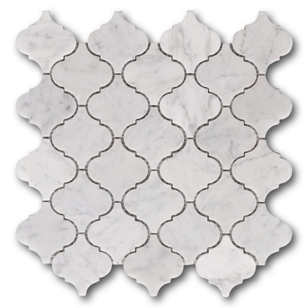 Mineralis Carrara Marble Polished Lantern Stone & Glass Mosaic Tile Mineralis Carrara Marble Polished Lantern Stone & Glass Mosaic Tile - American Tile Depot