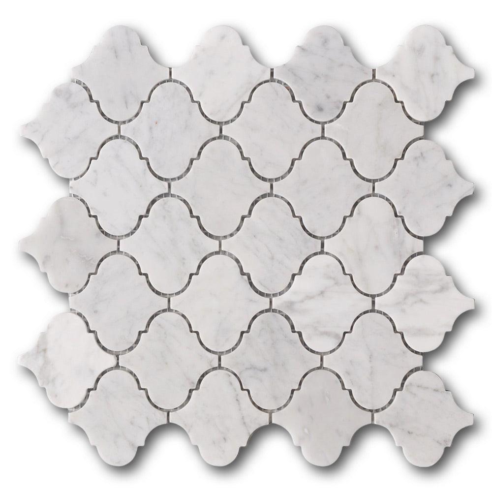 Mineralis Carrara Marble Polished Lantern Stone & Glass Mosaic Tile Mineralis Carrara Marble Polished Lantern Stone & Glass Mosaic Tile - American Tile Depot