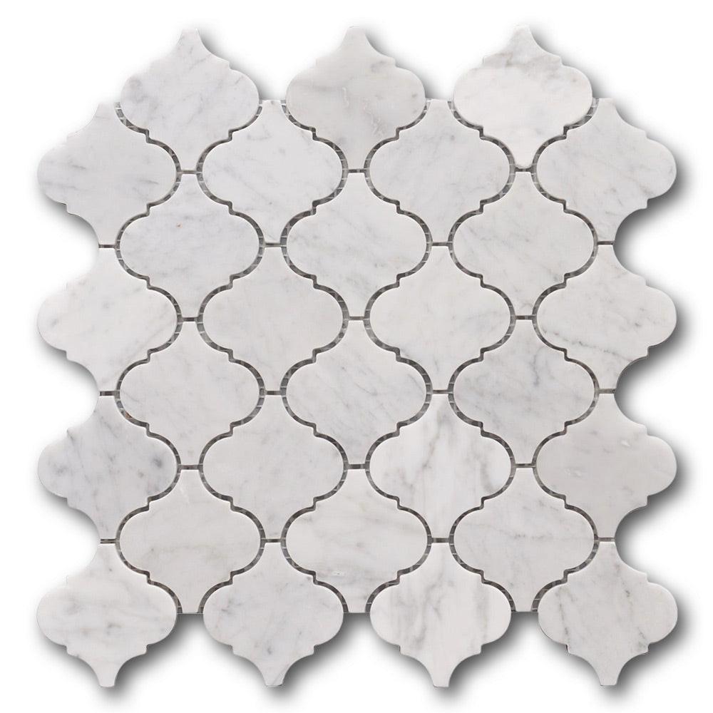 Mineralis Carrara Marble Polished Lantern Stone & Glass Mosaic Tile Mineralis Carrara Marble Polished Lantern Stone & Glass Mosaic Tile - American Tile Depot