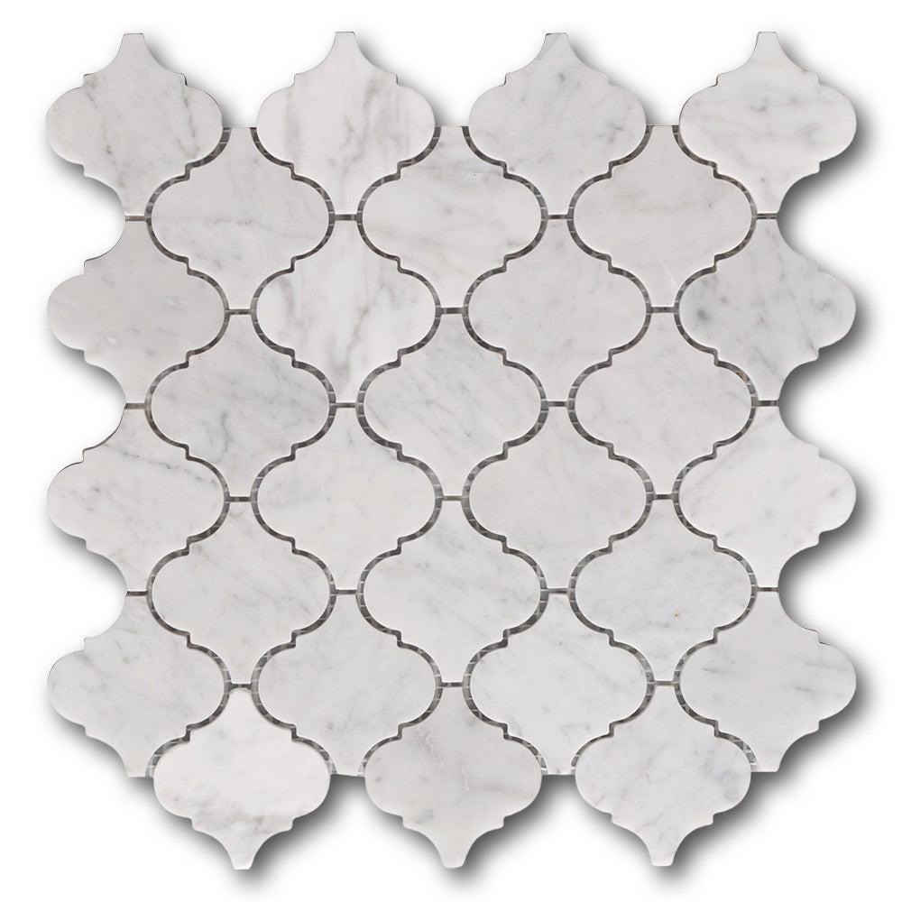 Mineralis Carrara Marble Polished Lantern Stone & Glass Mosaic Tile Mineralis Carrara Marble Polished Lantern Stone & Glass Mosaic Tile - American Tile Depot