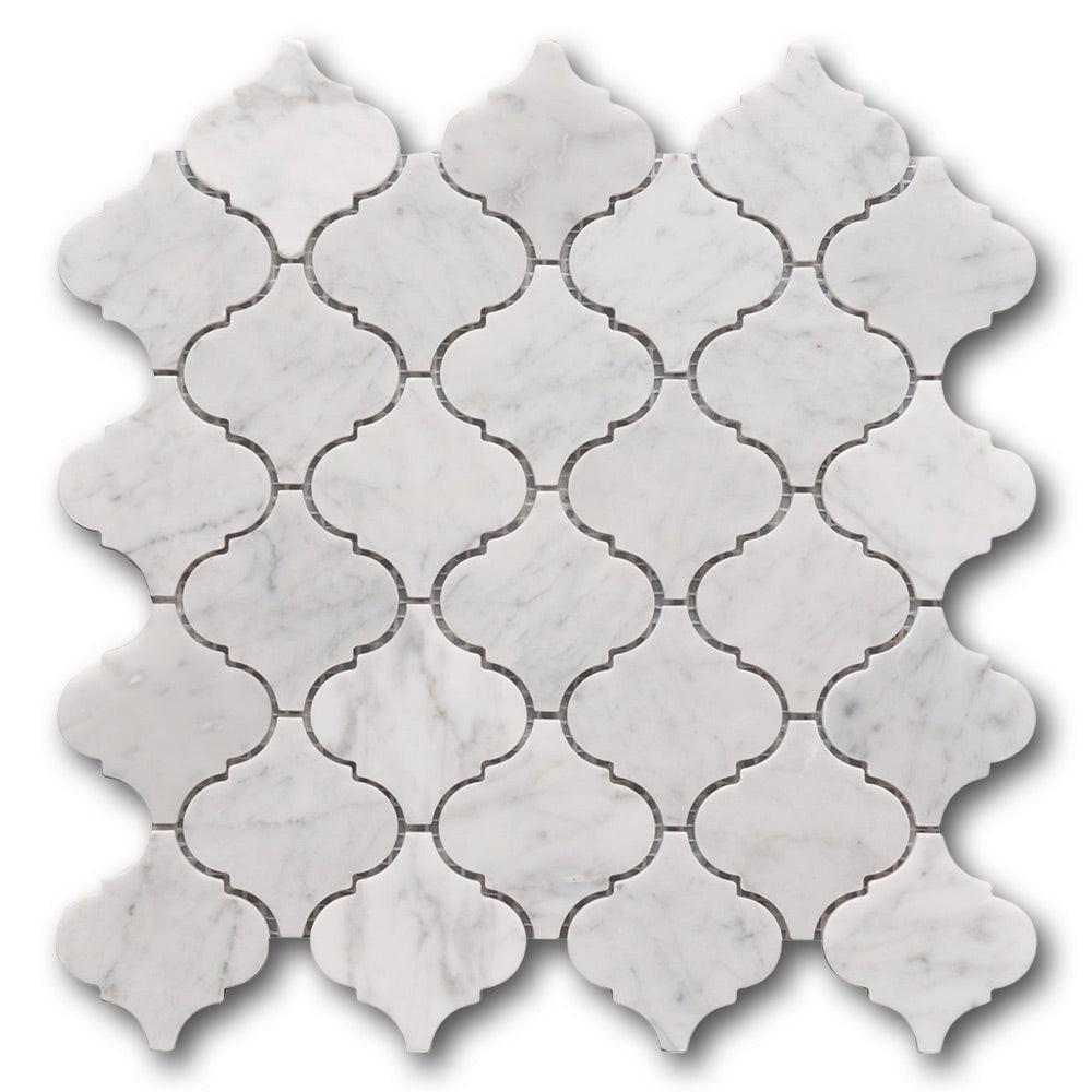 Mineralis Carrara Marble Polished Lantern Stone & Glass Mosaic Tile Mineralis Carrara Marble Polished Lantern Stone & Glass Mosaic Tile - American Tile Depot
