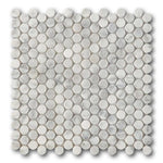 Mineralis Carrara Marble Polished Penny Stone & Glass Mosaic Tile Mineralis Carrara Marble Polished Penny Stone & Glass Mosaic Tile - American Tile Depot