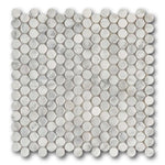 Mineralis Carrara Marble Polished Penny Stone & Glass Mosaic Tile Mineralis Carrara Marble Polished Penny Stone & Glass Mosaic Tile - American Tile Depot