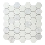 Mineralis Carrara Polished & Matte Hexagon Stone & Glass Mosaic Tile Mineralis Carrara Polished & Matte Hexagon Stone & Glass Mosaic Tile - American Tile Depot