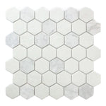 Mineralis Carrara Polished & Matte Hexagon Stone & Glass Mosaic Tile Mineralis Carrara Polished & Matte Hexagon Stone & Glass Mosaic Tile - American Tile Depot