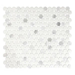 Mineralis Carrara Polished & Matte Penny Stone & Glass Mosaic Tile Mineralis Carrara Polished & Matte Penny Stone & Glass Mosaic Tile - American Tile Depot