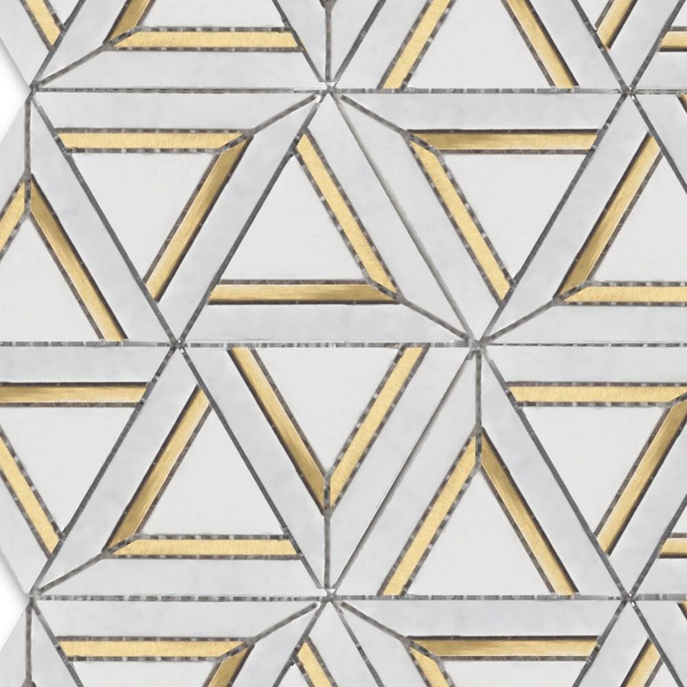 Mineralis Carrara White Metal Polished Geometric Stone & Glass Mosaic Tile Mineralis Carrara White Metal Polished Geometric Stone & Glass Mosaic Tile - American Tile Depot