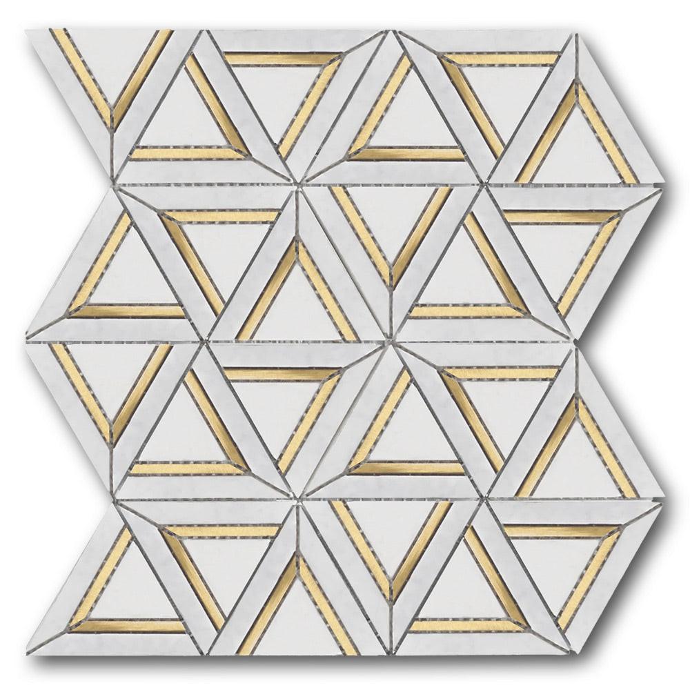 Mineralis Carrara White Metal Polished Geometric Stone & Glass Mosaic Tile Mineralis Carrara White Metal Polished Geometric Stone & Glass Mosaic Tile - American Tile Depot