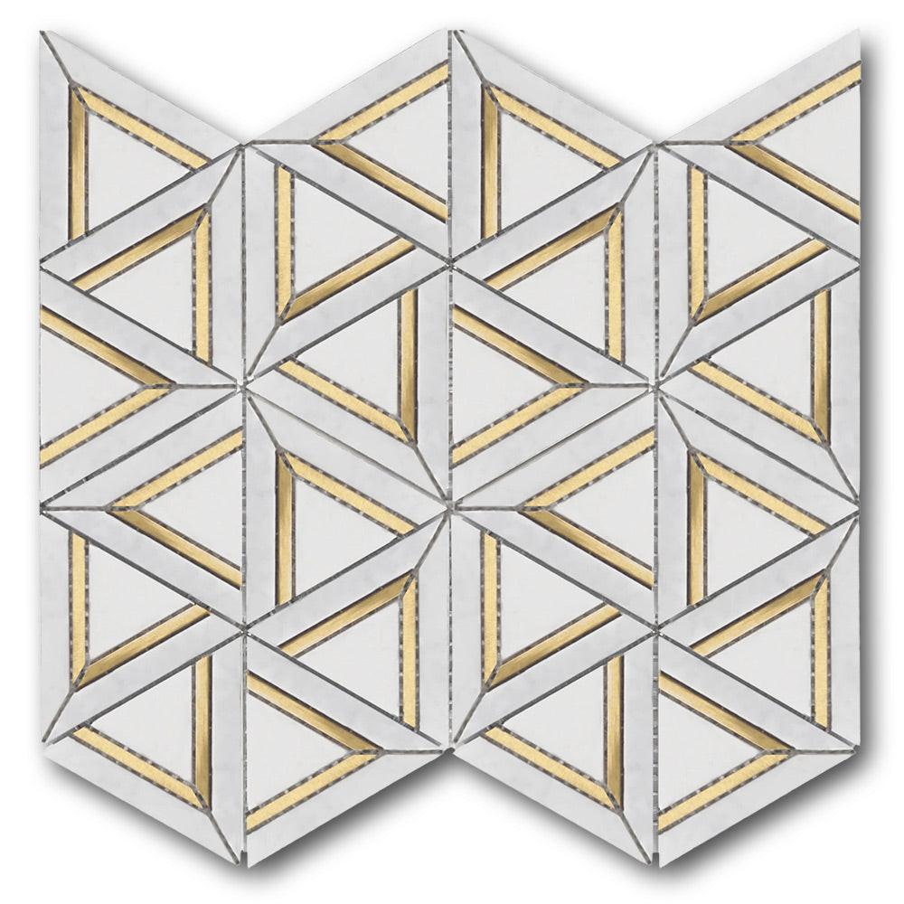 Mineralis Carrara White Metal Polished Geometric Stone & Glass Mosaic Tile Mineralis Carrara White Metal Polished Geometric Stone & Glass Mosaic Tile - American Tile Depot