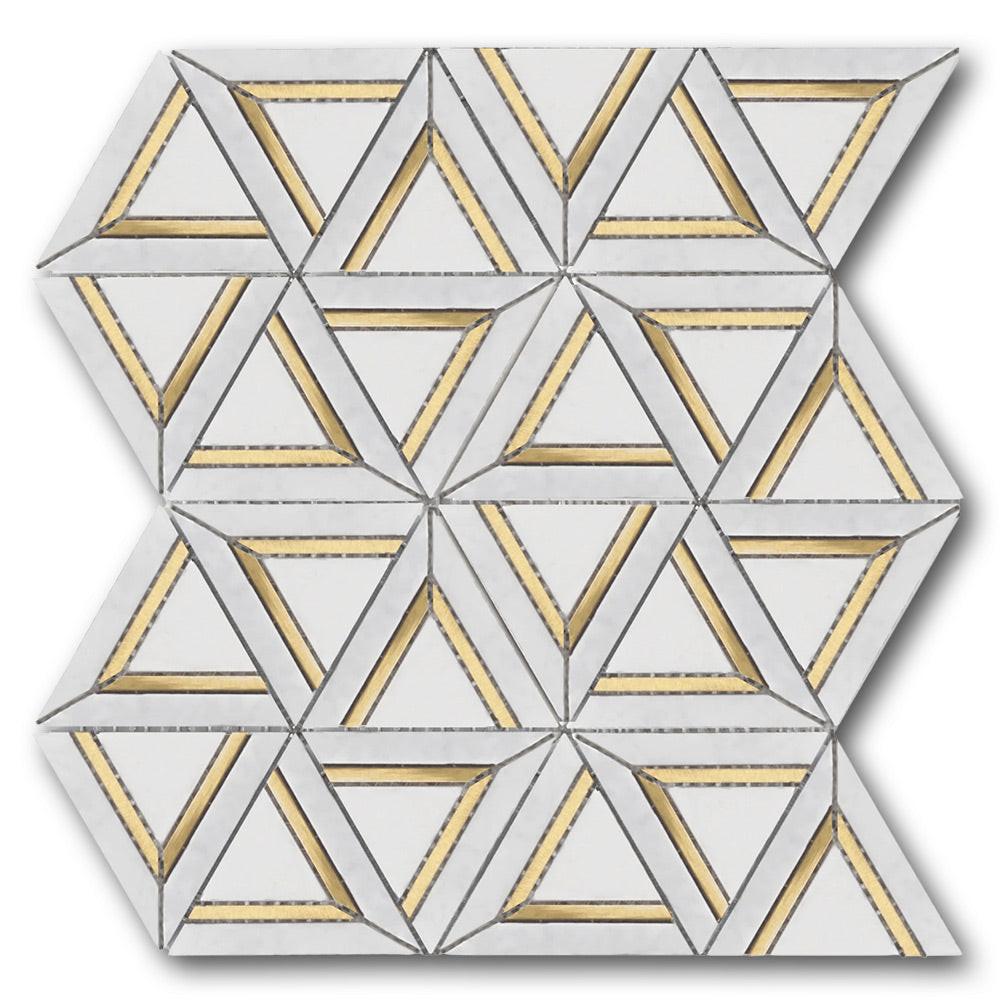 Mineralis Carrara White Metal Polished Geometric Stone & Glass Mosaic Tile Mineralis Carrara White Metal Polished Geometric Stone & Glass Mosaic Tile - American Tile Depot