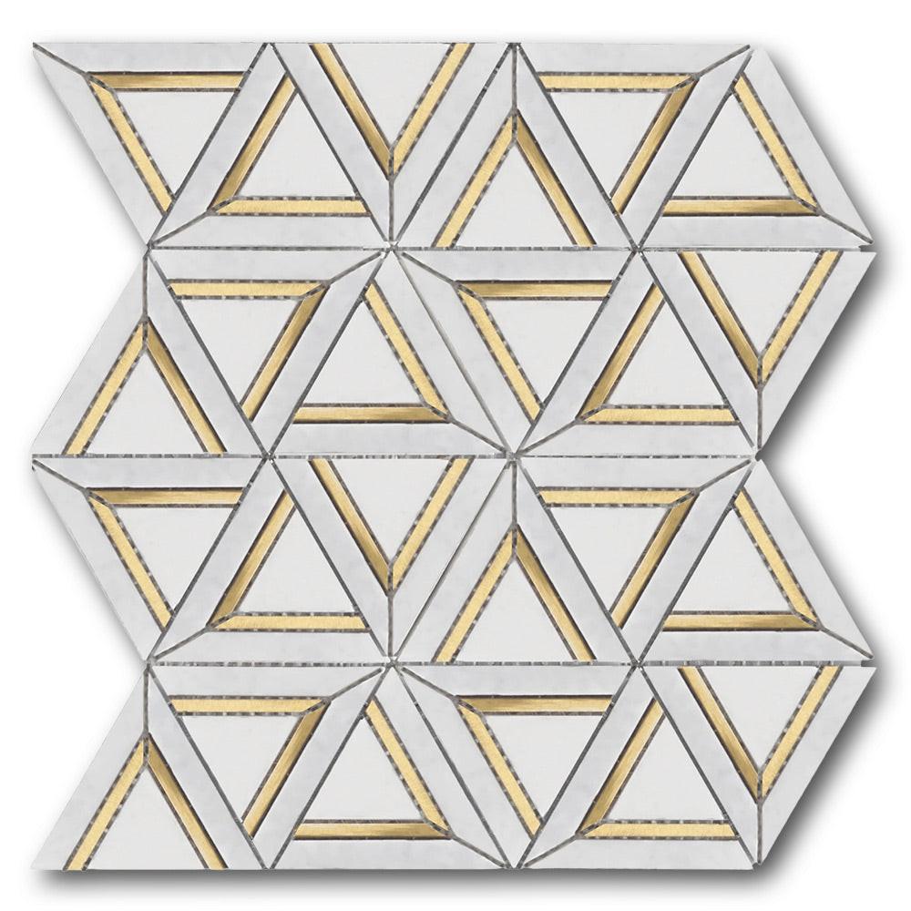 Mineralis Carrara White Metal Polished Geometric Stone & Glass Mosaic Tile Mineralis Carrara White Metal Polished Geometric Stone & Glass Mosaic Tile - American Tile Depot