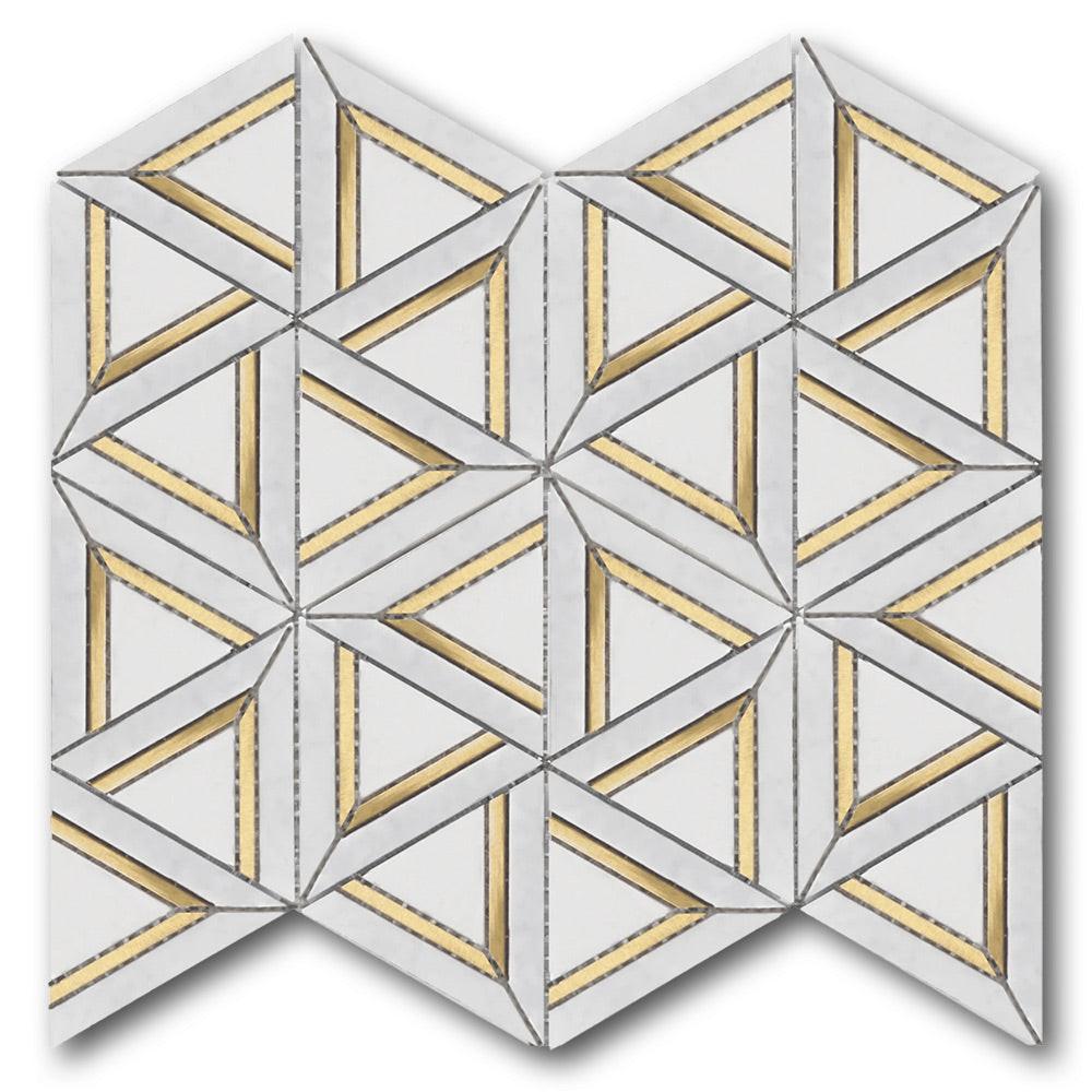 Mineralis Carrara White Metal Polished Geometric Stone & Glass Mosaic Tile Mineralis Carrara White Metal Polished Geometric Stone & Glass Mosaic Tile - American Tile Depot