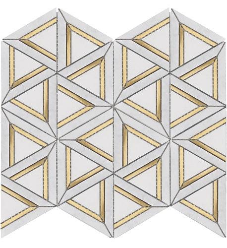 Mineralis Carrara White Metal Polished Geometric Stone & Glass Mosaic Tile Mineralis Carrara White Metal Polished Geometric Stone & Glass Mosaic Tile - American Tile Depot