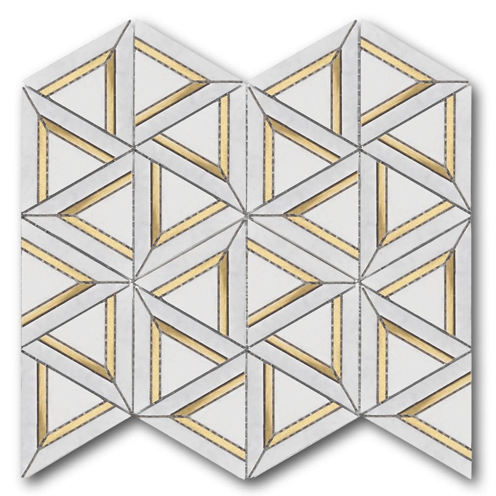 Mineralis Carrara White Metal Polished Geometric Stone & Glass Mosaic Tile Mineralis Carrara White Metal Polished Geometric Stone & Glass Mosaic Tile - American Tile Depot