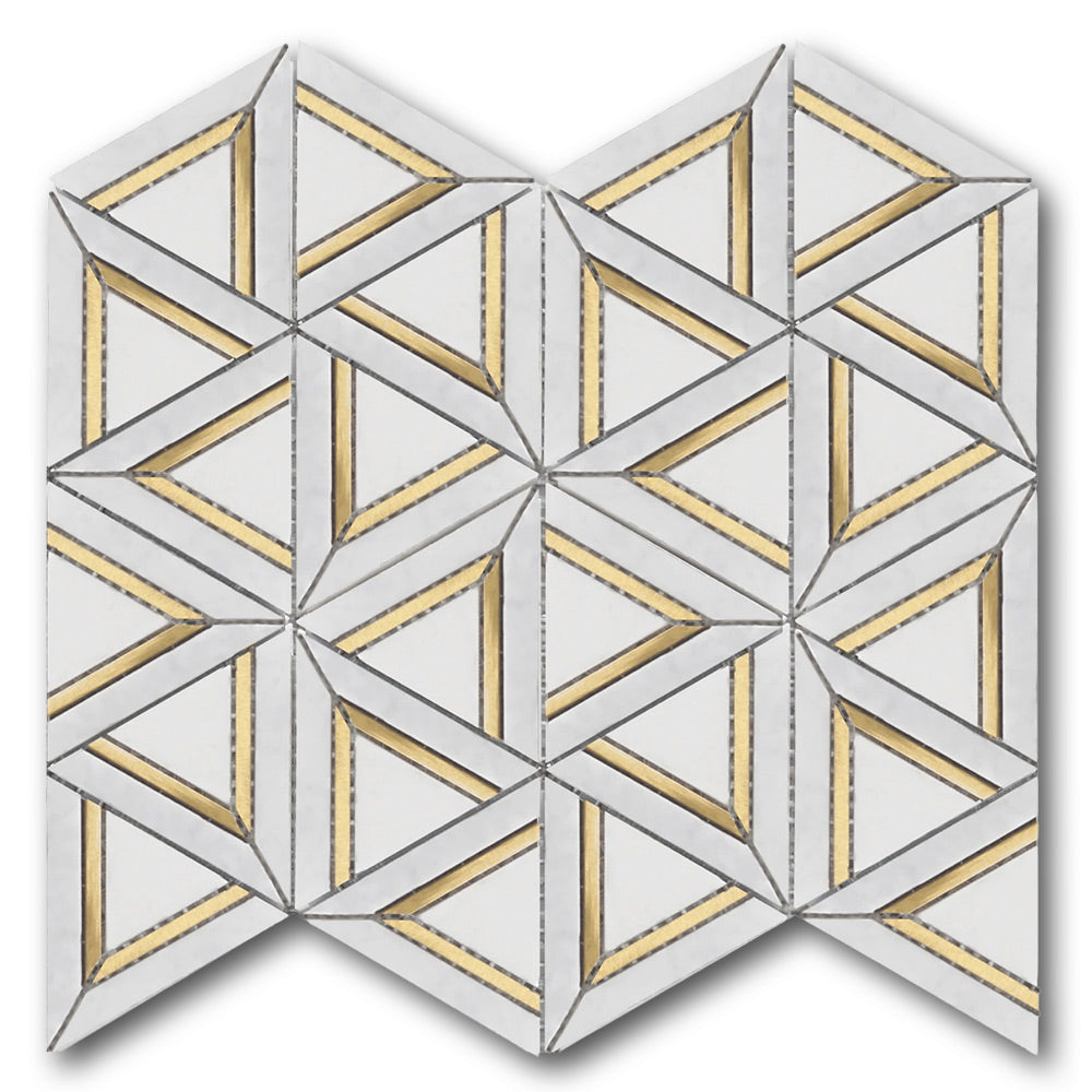 Mineralis Carrara White Metal Polished Geometric Stone & Glass Mosaic Tile