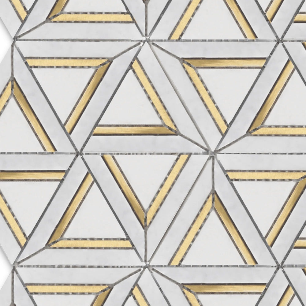 Mineralis Carrara White Metal Polished Geometric Stone & Glass Mosaic Tile