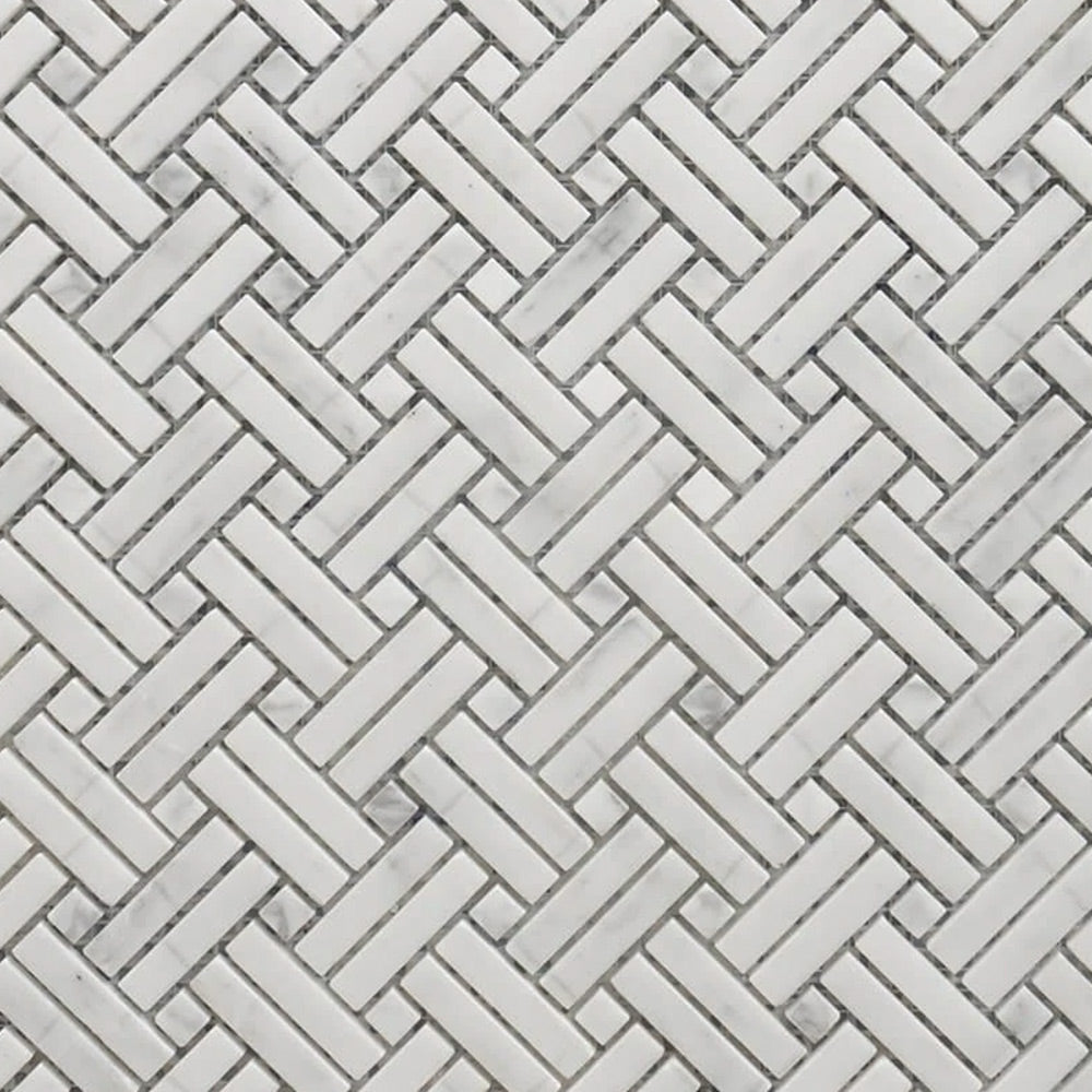 Mineralis Crossed Polished Basketweave Stone & Glass Mosaic Tile
