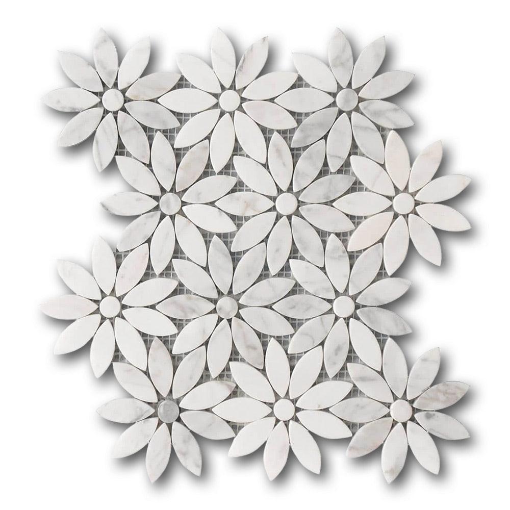 Mineralis Daisy Flower Polished Flower Stone & Glass Mosaic Tile Mineralis Daisy Flower Polished Flower Stone & Glass Mosaic Tile - American Tile Depot