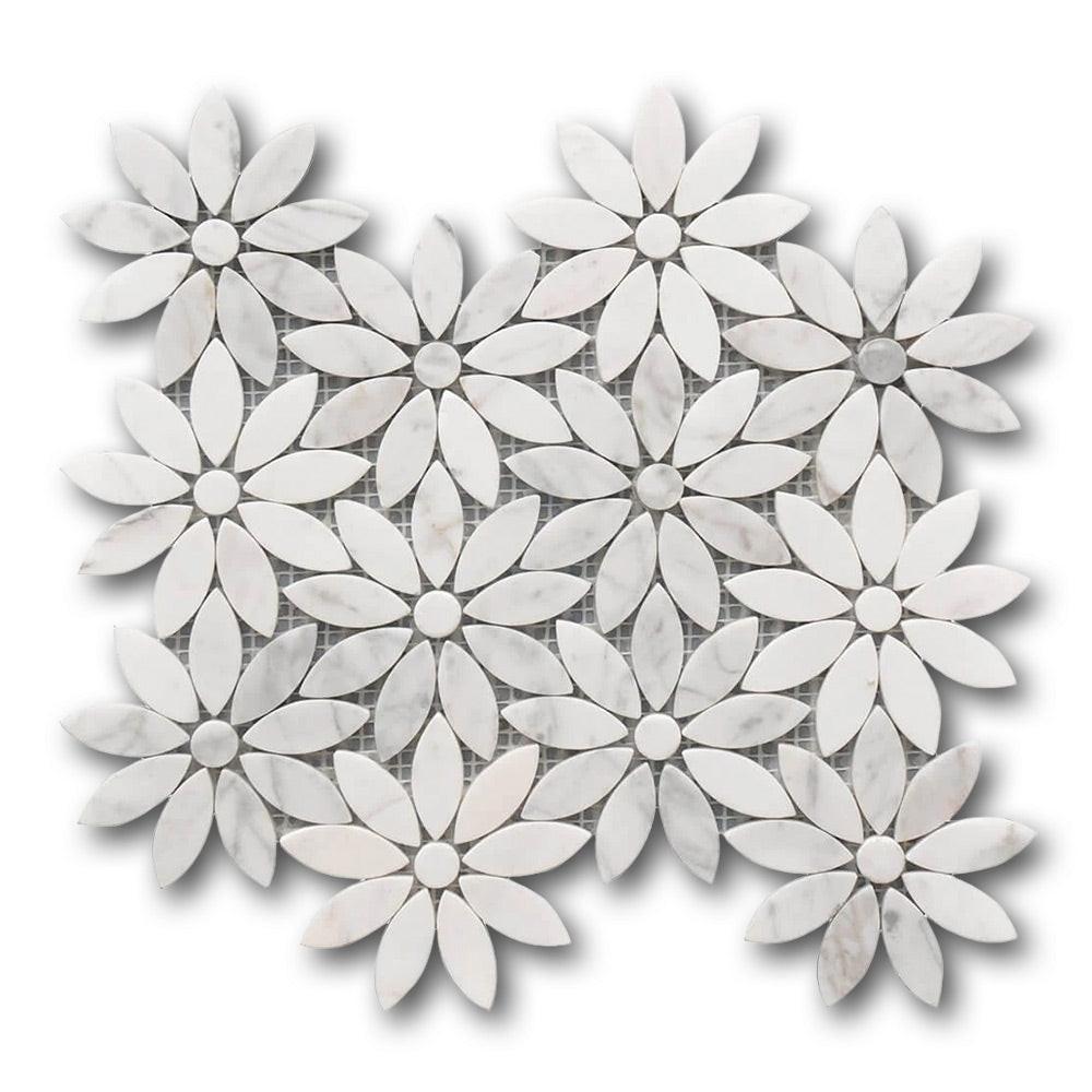 Mineralis Daisy Flower Polished Flower Stone & Glass Mosaic Tile Mineralis Daisy Flower Polished Flower Stone & Glass Mosaic Tile - American Tile Depot