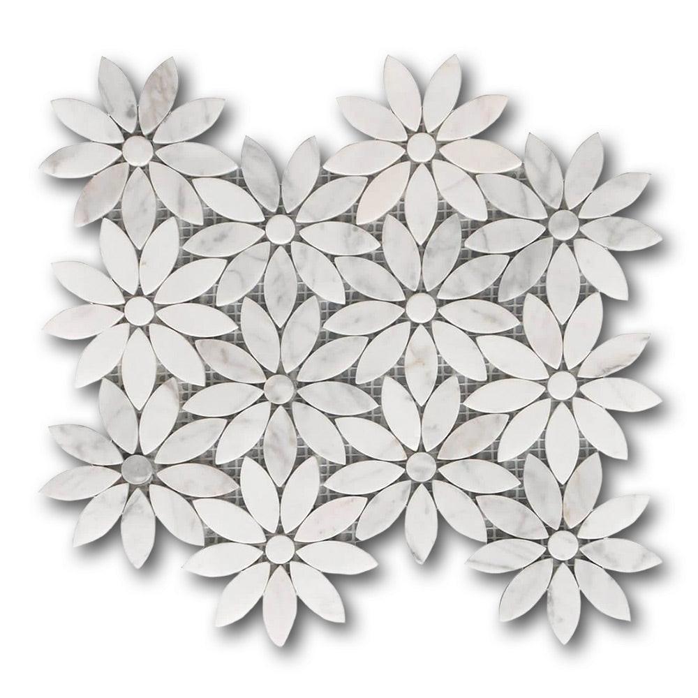 Mineralis Daisy Flower Polished Flower Stone & Glass Mosaic Tile Mineralis Daisy Flower Polished Flower Stone & Glass Mosaic Tile - American Tile Depot