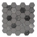 Mineralis Gray Granite Polished & Matte Hexagon Stone & Glass Mosaic Tile Mineralis Gray Granite Polished & Matte Hexagon Stone & Glass Mosaic Tile - American Tile Depot