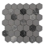 Mineralis Gray Granite Polished & Matte Hexagon Stone & Glass Mosaic Tile Mineralis Gray Granite Polished & Matte Hexagon Stone & Glass Mosaic Tile - American Tile Depot