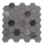 Mineralis Gray Granite Polished & Matte Hexagon Stone & Glass Mosaic Tile Mineralis Gray Granite Polished & Matte Hexagon Stone & Glass Mosaic Tile - American Tile Depot