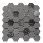 Mineralis Gray Granite Polished & Matte Hexagon Stone & Glass Mosaic Tile Mineralis Gray Granite Polished & Matte Hexagon Stone & Glass Mosaic Tile - American Tile Depot
