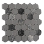 Mineralis Gray Granite Polished & Matte Hexagon Stone & Glass Mosaic Tile Mineralis Gray Granite Polished & Matte Hexagon Stone & Glass Mosaic Tile - American Tile Depot