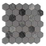 Mineralis Gray Granite Polished & Matte Hexagon Stone & Glass Mosaic Tile Mineralis Gray Granite Polished & Matte Hexagon Stone & Glass Mosaic Tile - American Tile Depot