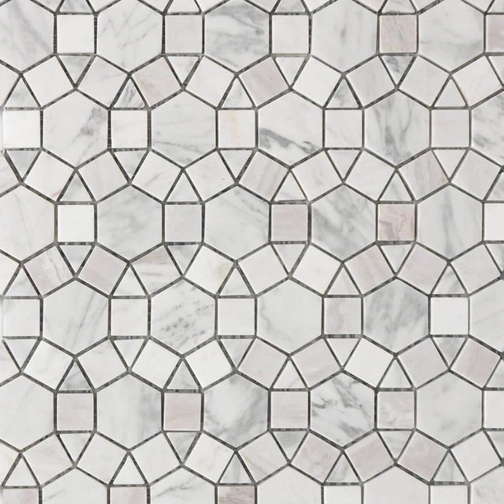 Mineralis Kaleidoscope Marble Polished Circular Stone & Glass Mosaic Tile Mineralis Kaleidoscope Marble Polished Circular Stone & Glass Mosaic Tile - American Tile Depot