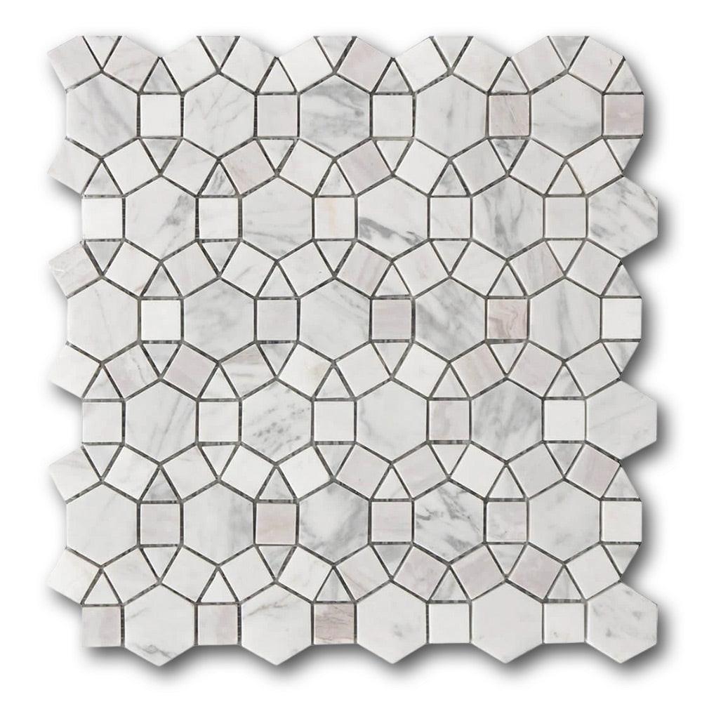 Mineralis Kaleidoscope Marble Polished Circular Stone & Glass Mosaic Tile Mineralis Kaleidoscope Marble Polished Circular Stone & Glass Mosaic Tile - American Tile Depot
