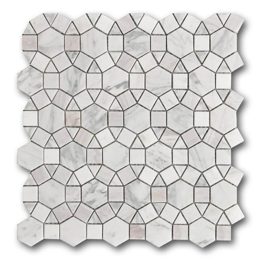Mineralis Kaleidoscope Marble Polished Circular Stone & Glass Mosaic Tile Mineralis Kaleidoscope Marble Polished Circular Stone & Glass Mosaic Tile - American Tile Depot
