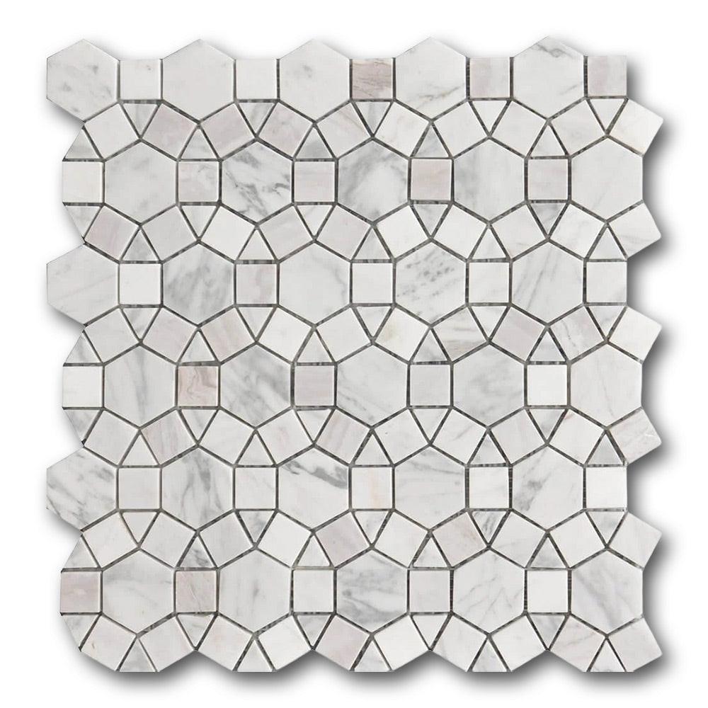 Mineralis Kaleidoscope Marble Polished Circular Stone & Glass Mosaic Tile Mineralis Kaleidoscope Marble Polished Circular Stone & Glass Mosaic Tile - American Tile Depot