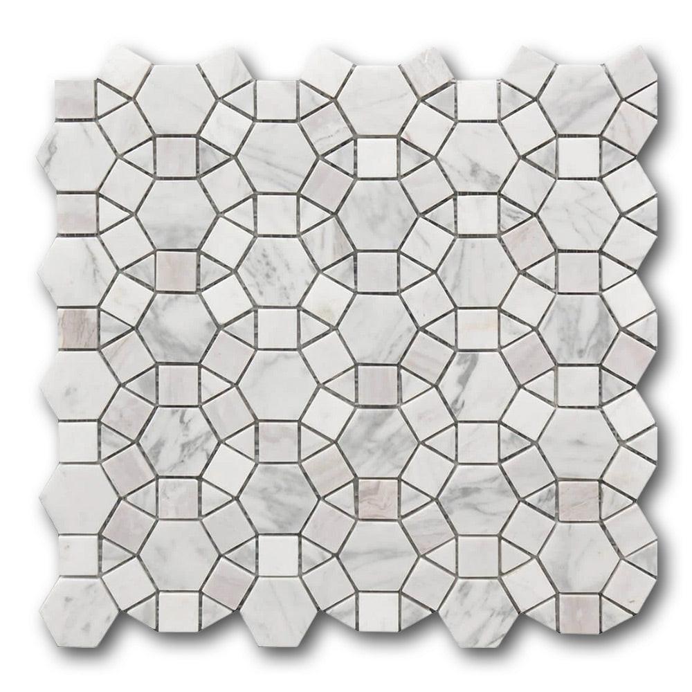 Mineralis Kaleidoscope Marble Polished Circular Stone & Glass Mosaic Tile Mineralis Kaleidoscope Marble Polished Circular Stone & Glass Mosaic Tile - American Tile Depot