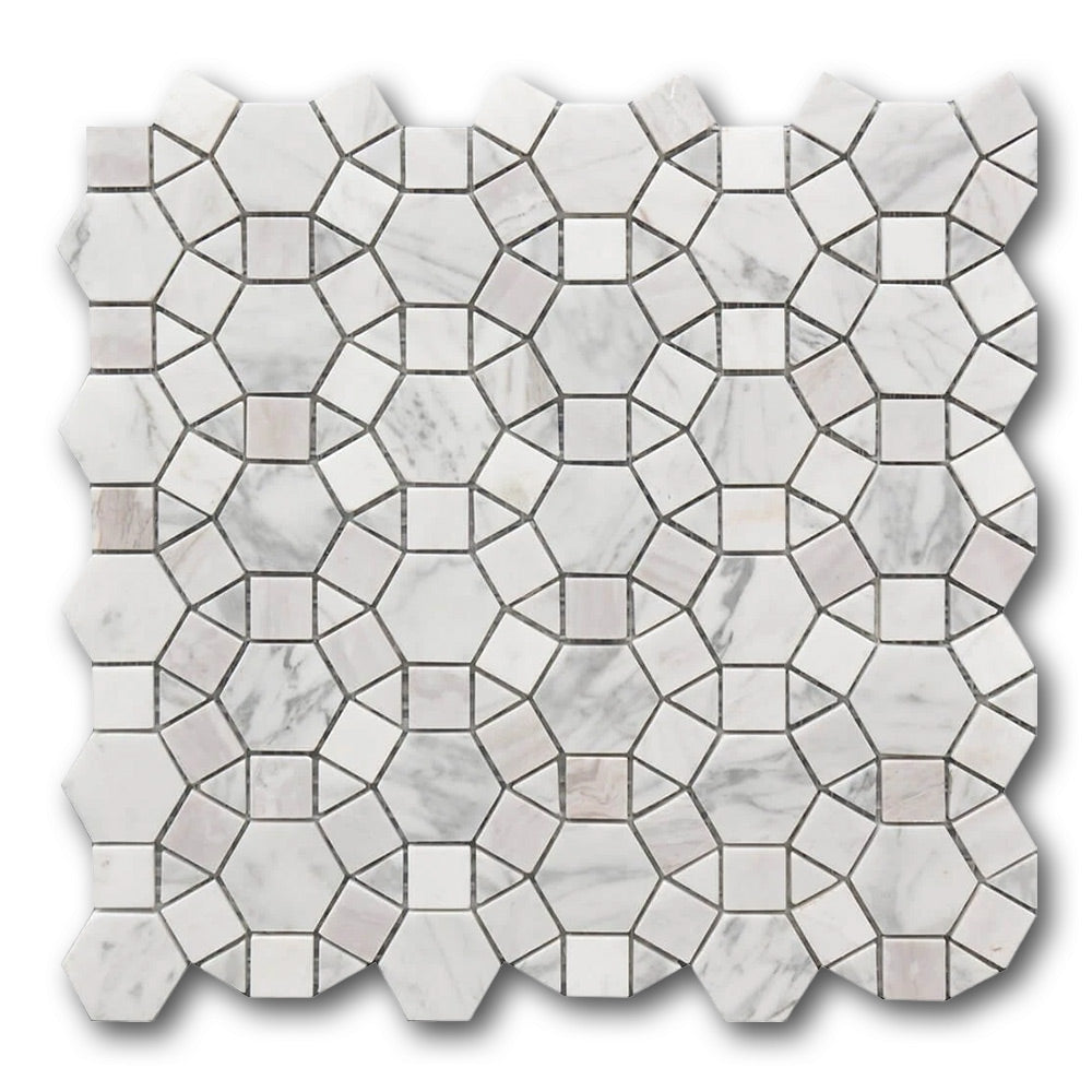 Mineralis Kaleidoscope Marble Polished Circular Stone & Glass Mosaic Tile