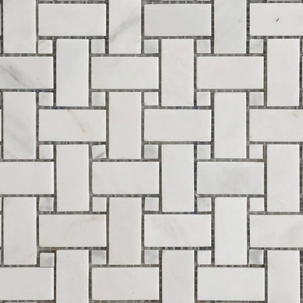 Mineralis Marble Polished Basketweave Stone & Glass Mosaic Tile Mineralis Marble Polished Basketweave Stone & Glass Mosaic Tile - American Tile Depot