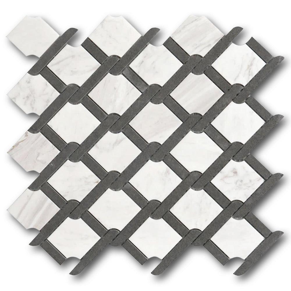 Mineralis Medallion Black & White Polished Fence Stone & Glass Mosaic Tile Mineralis Medallion Black & White Polished Fence Stone & Glass Mosaic Tile - American Tile Depot