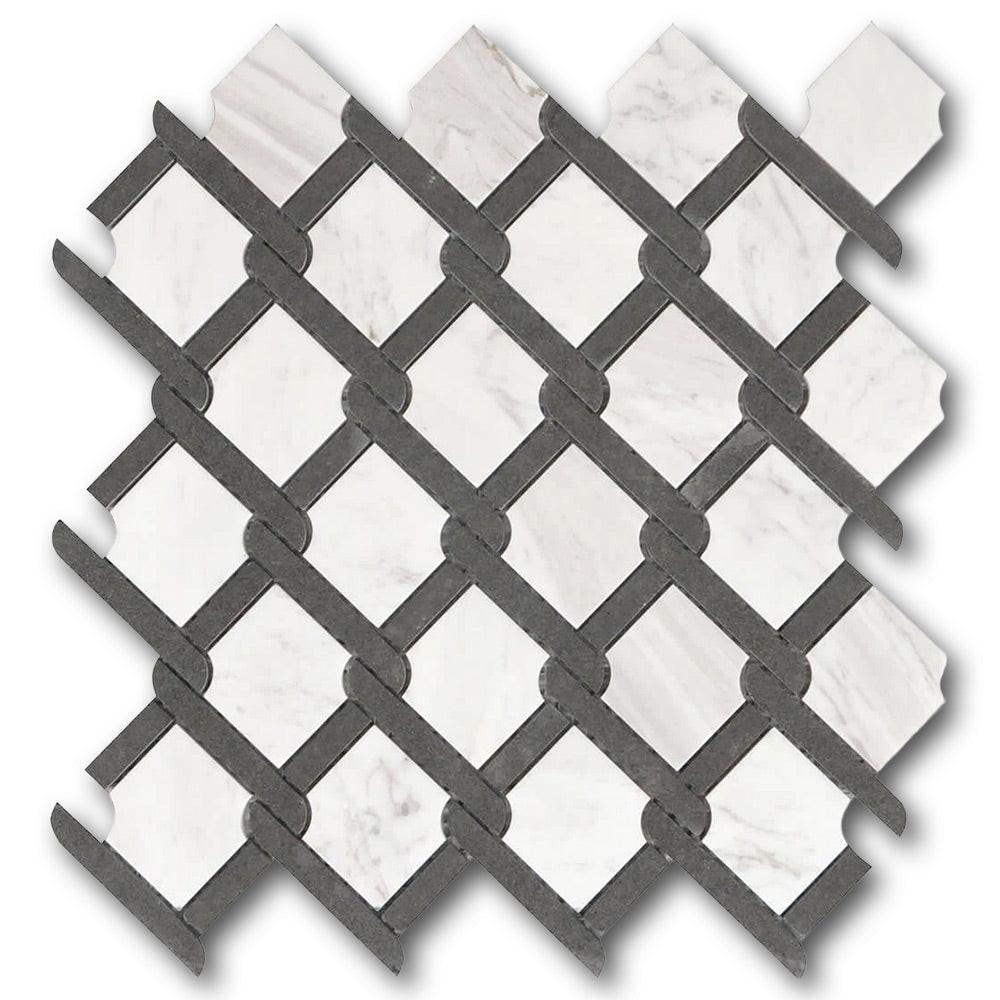 Mineralis Medallion Black & White Polished Fence Stone & Glass Mosaic Tile Mineralis Medallion Black & White Polished Fence Stone & Glass Mosaic Tile - American Tile Depot